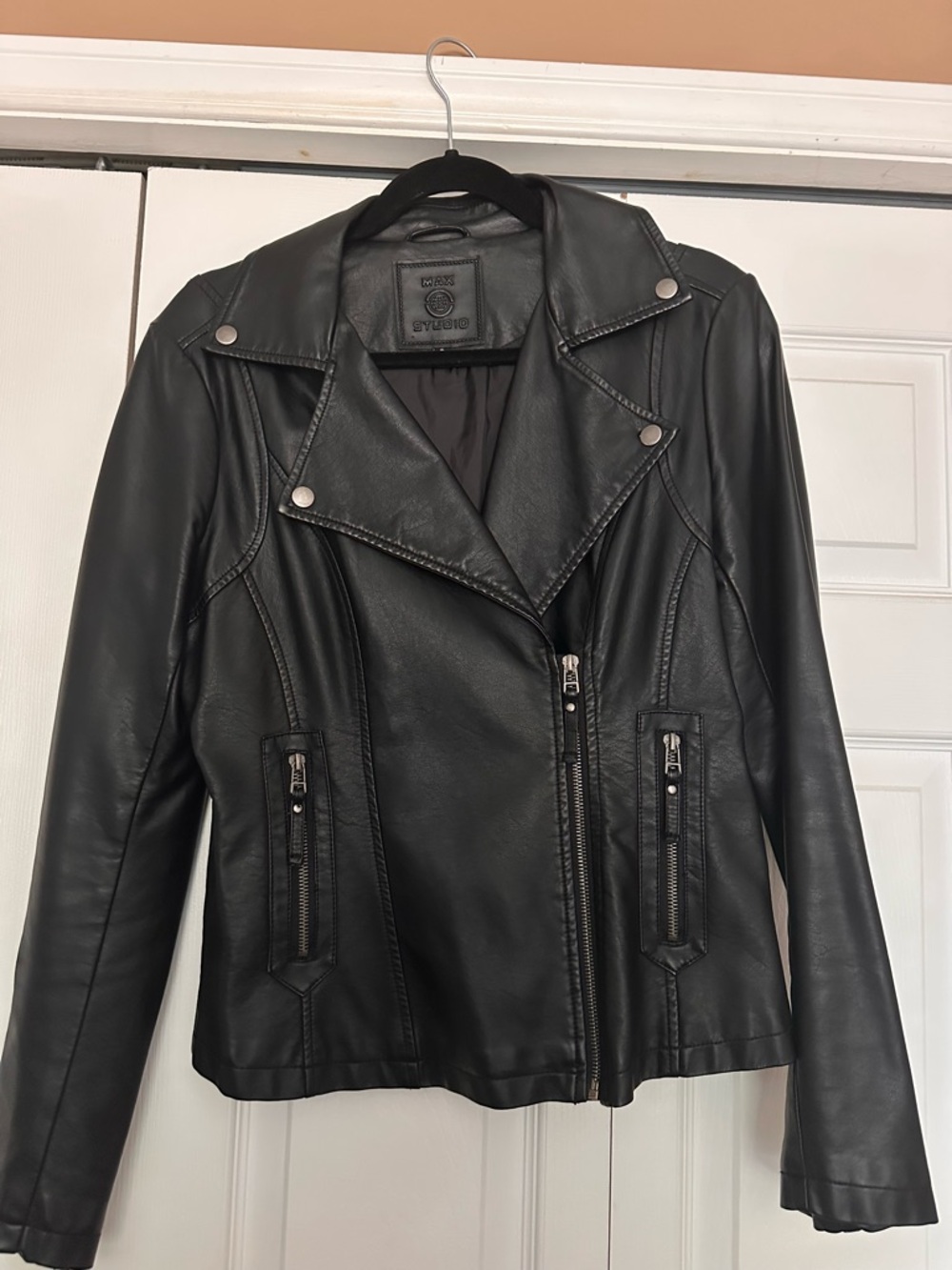 Max Studio Black Faux Leather Moto Jacket - Women